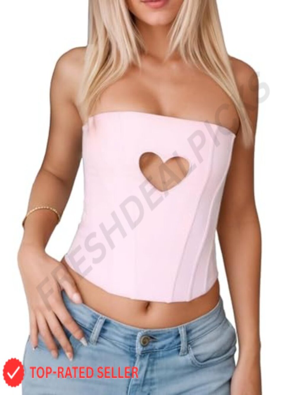 Strapless Heart Cut Out Corset Bustier Lace Up Backless Cropped Tube Top